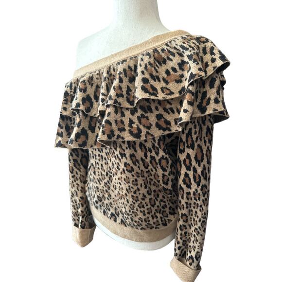 Frame Off Shoulders Leopard Ruffled Sweater S - Picture 5 of 9